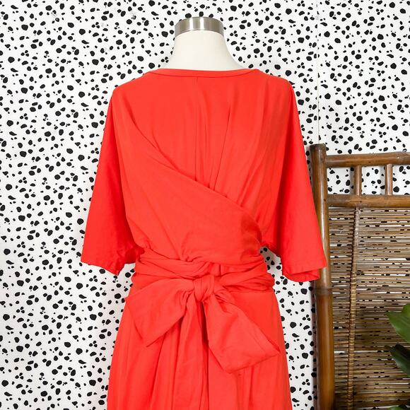 Eloquii | Bold Orange Plus Size Tie Waist short Sleeve Midi Dress 20 - Picture 3 of 12